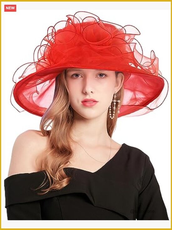 Organza Derby Church Hat Fascinator Wide Brim Sun Hat for Tea Party Wedding main image 6